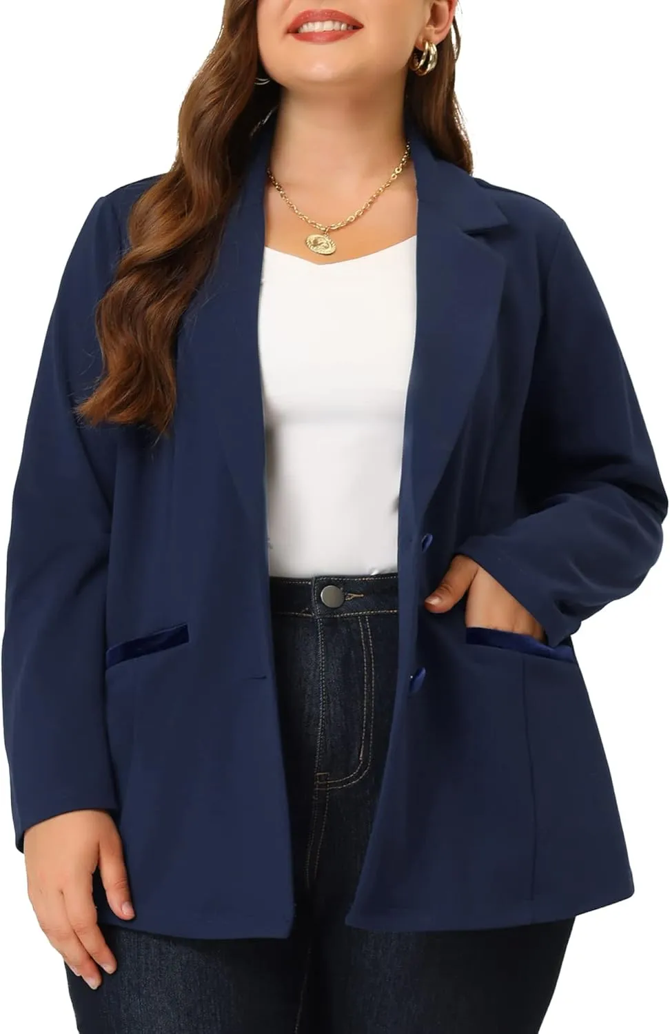 Agnes Orinda Blazers for Women Plus Size Notched Lapel V Neck Business Casual Outfits Suit Jacket Work Fall Blazers