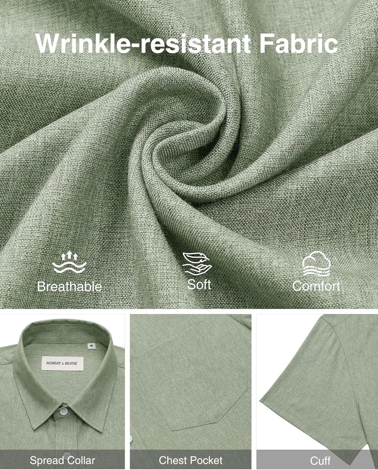 Alimens & Gentle Mens Linen Shirts Short Sleeve Button Down Shirts Wrinkle Free Casual Vacation Beach Summer Tops