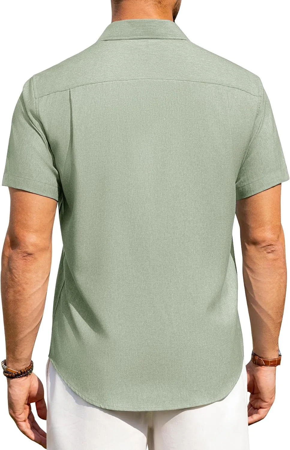 Alimens & Gentle Mens Linen Shirts Short Sleeve Button Down Shirts Wrinkle Free Casual Vacation Beach Summer Tops
