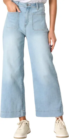 Allimy Women's High Waisted Cropped Wide Leg Jeans Stretchy Loose Denim Pants with Front Patch Pockets