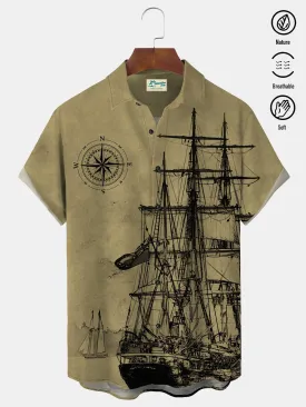 Alohadaddy Vintage Mid-Century Khaki Men's Camp Shirts Nautical Sailing Breathable Easy Care Shirts