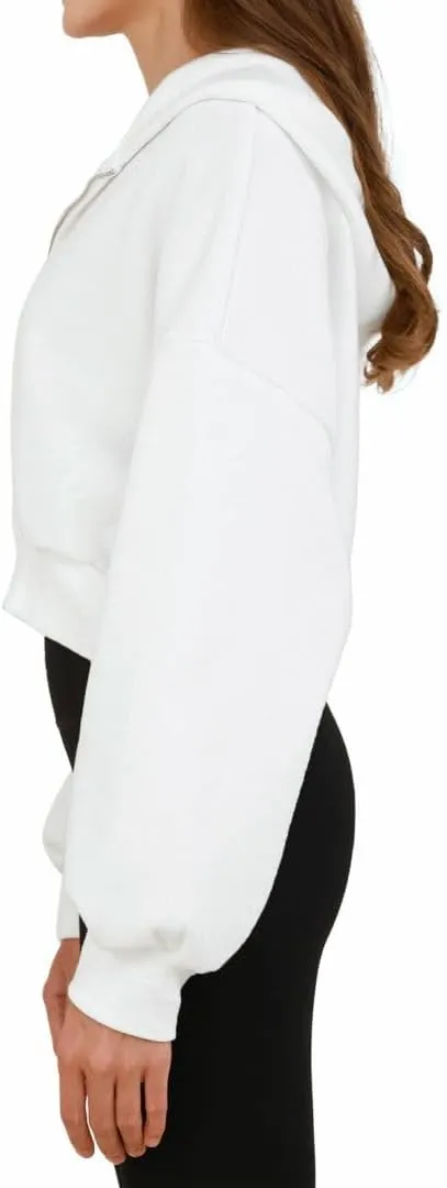 Amazhiyu Women's Cropped Zip-up Hoodies Fleece Long Sleeve Sweatshirt with Hood