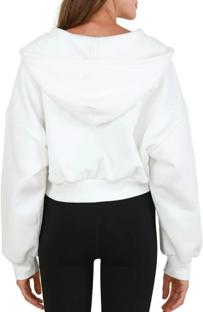 Amazhiyu Women's Cropped Zip-up Hoodies Fleece Long Sleeve Sweatshirt with Hood