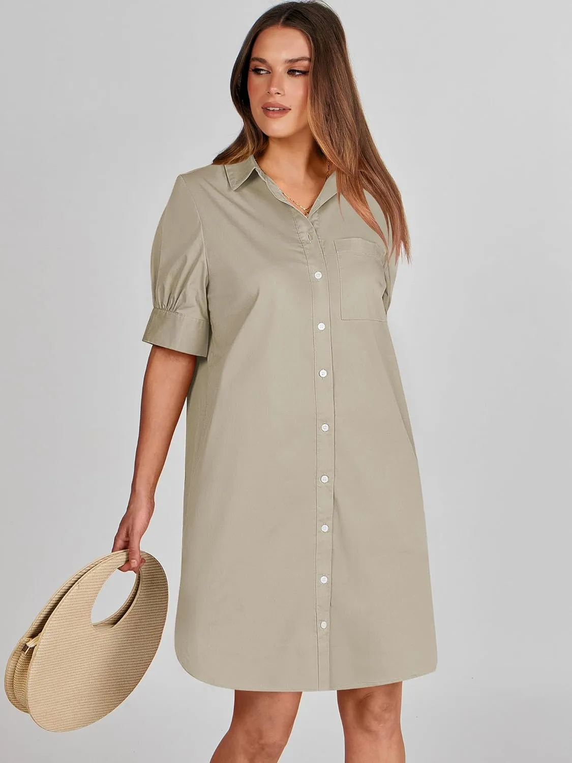 ANRABESS Womens Button Down Shirt Dress Summer Short Sleeve Business Casual Shift Dresses with Pockets 2025 Trendy