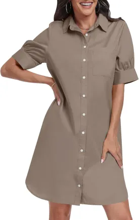 ANRABESS Womens Button Down Shirt Dress Summer Short Sleeve Business Casual Shift Dresses with Pockets 2025 Trendy