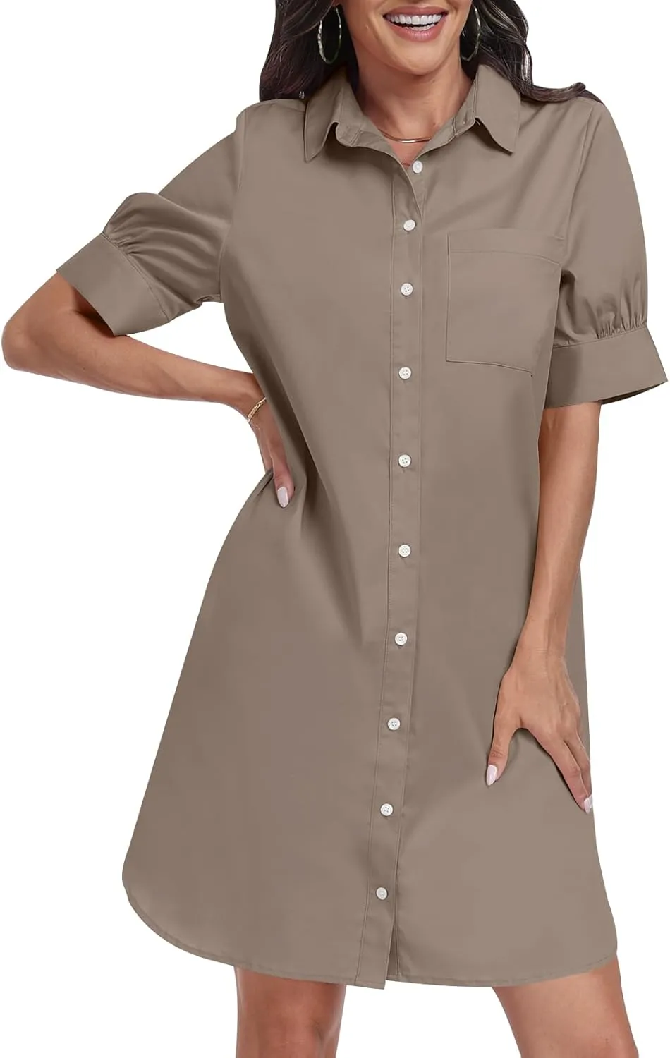 ANRABESS Womens Button Down Shirt Dress Summer Short Sleeve Business Casual Shift Dresses with Pockets 2025 Trendy
