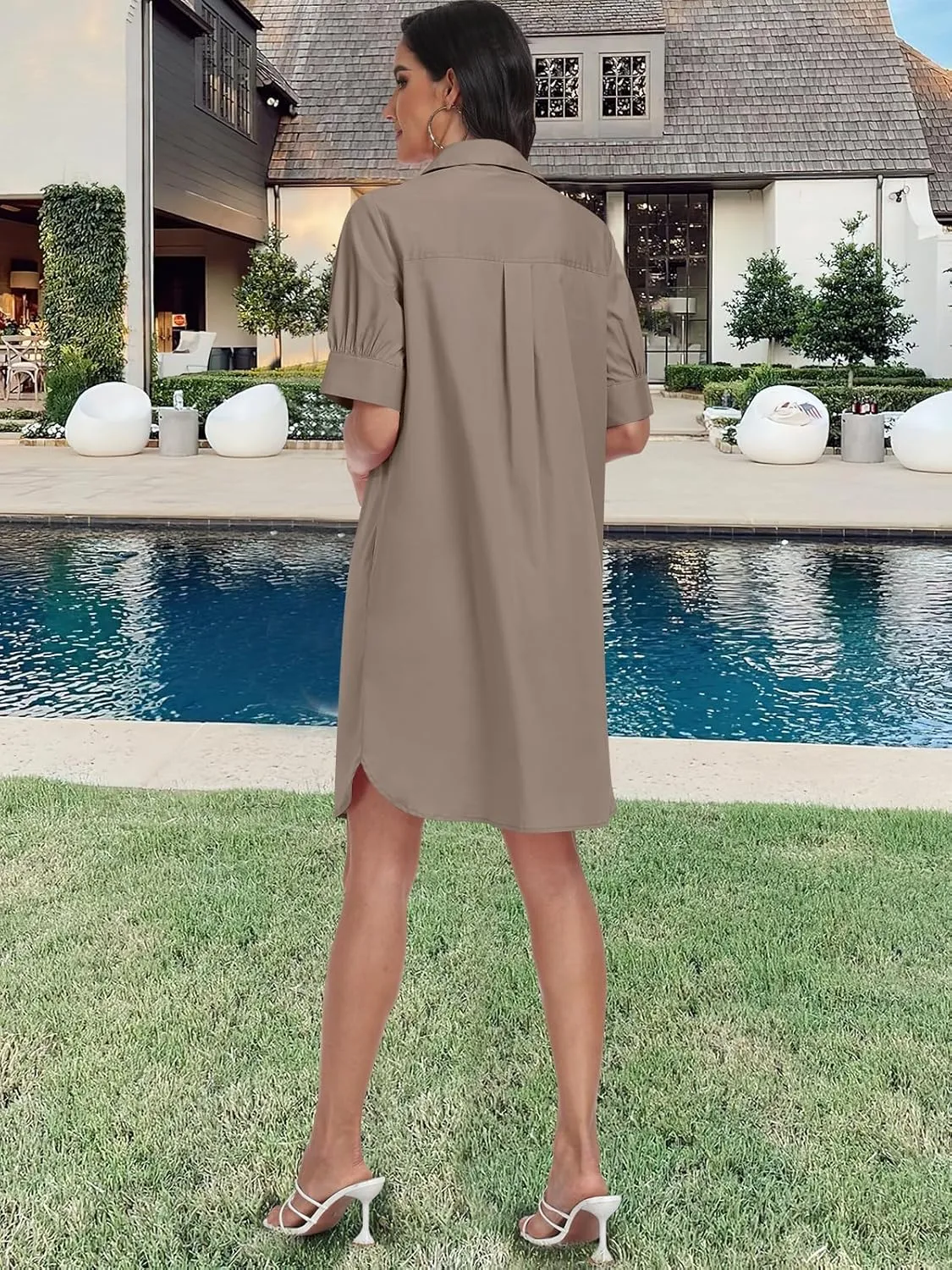 ANRABESS Womens Button Down Shirt Dress Summer Short Sleeve Business Casual Shift Dresses with Pockets 2025 Trendy