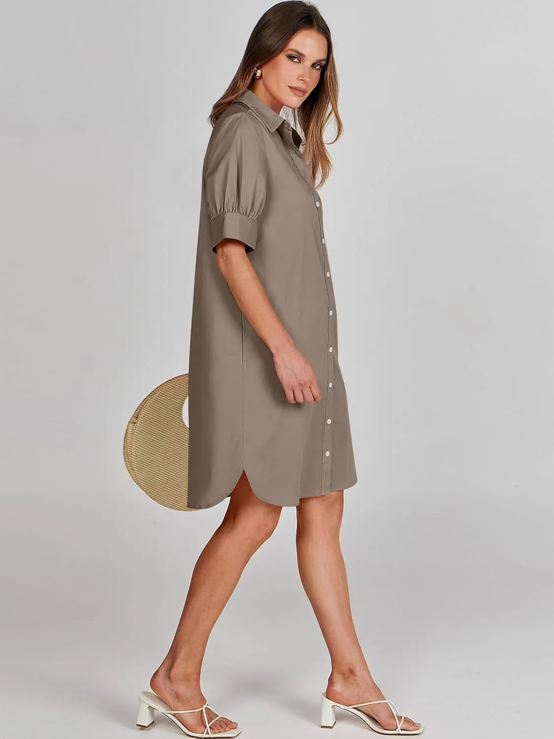 ANRABESS Womens Button Down Shirt Dress Summer Short Sleeve Business Casual Shift Dresses with Pockets 2025 Trendy