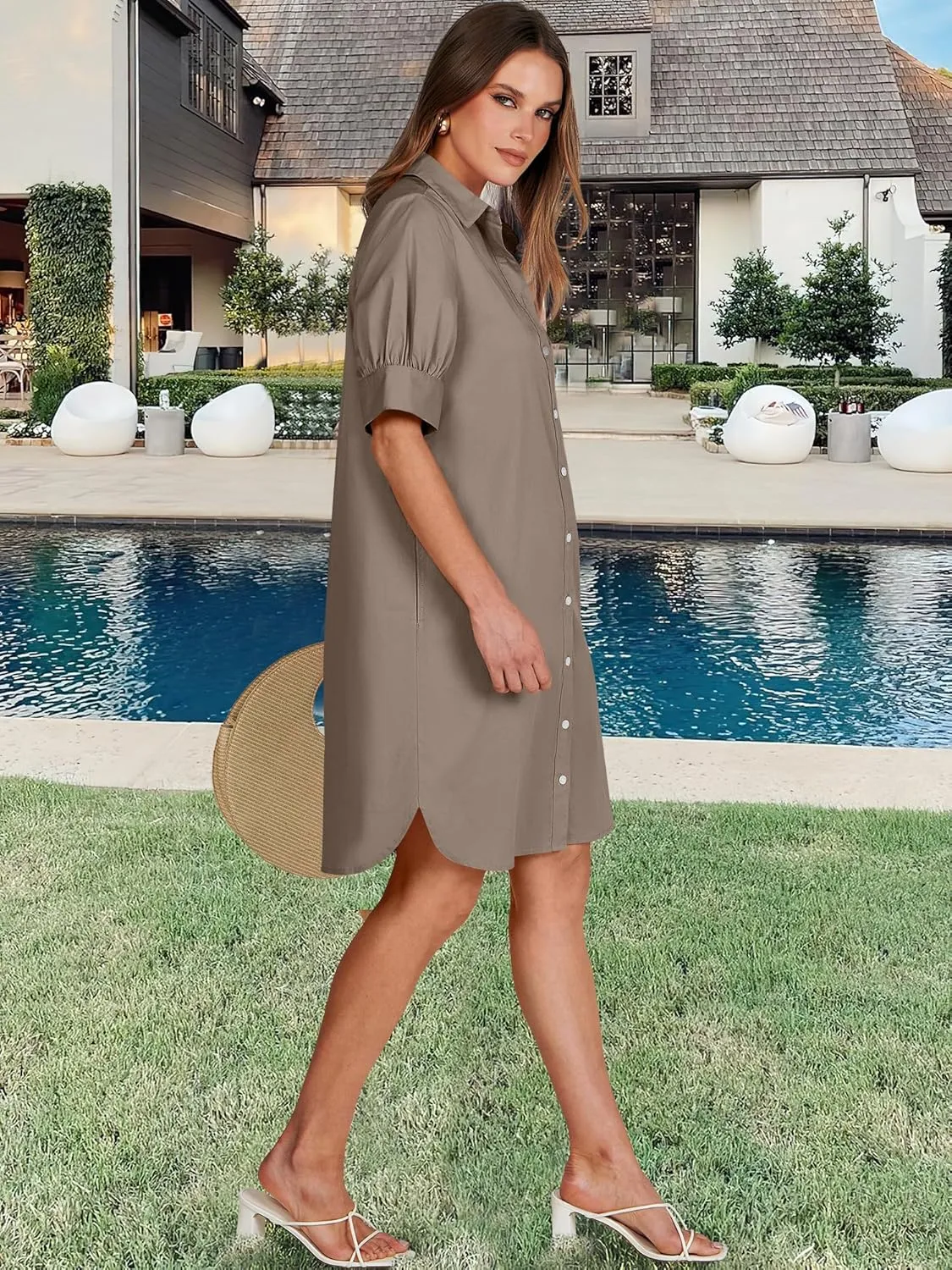 ANRABESS Womens Button Down Shirt Dress Summer Short Sleeve Business Casual Shift Dresses with Pockets 2025 Trendy