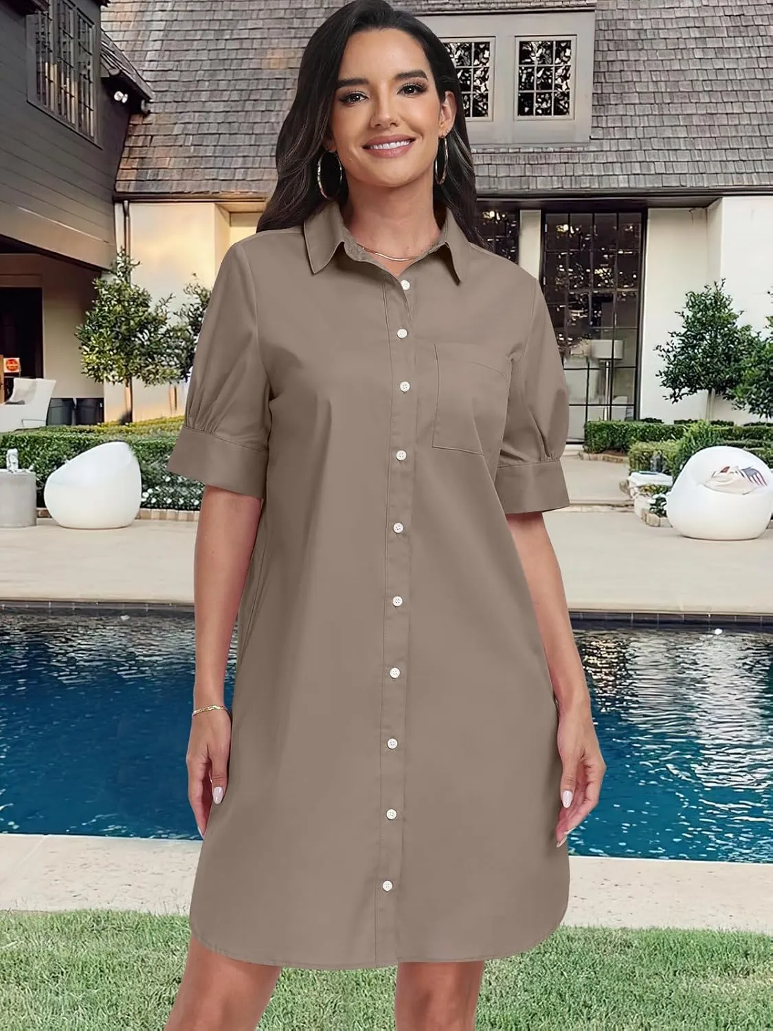 ANRABESS Womens Button Down Shirt Dress Summer Short Sleeve Business Casual Shift Dresses with Pockets 2025 Trendy