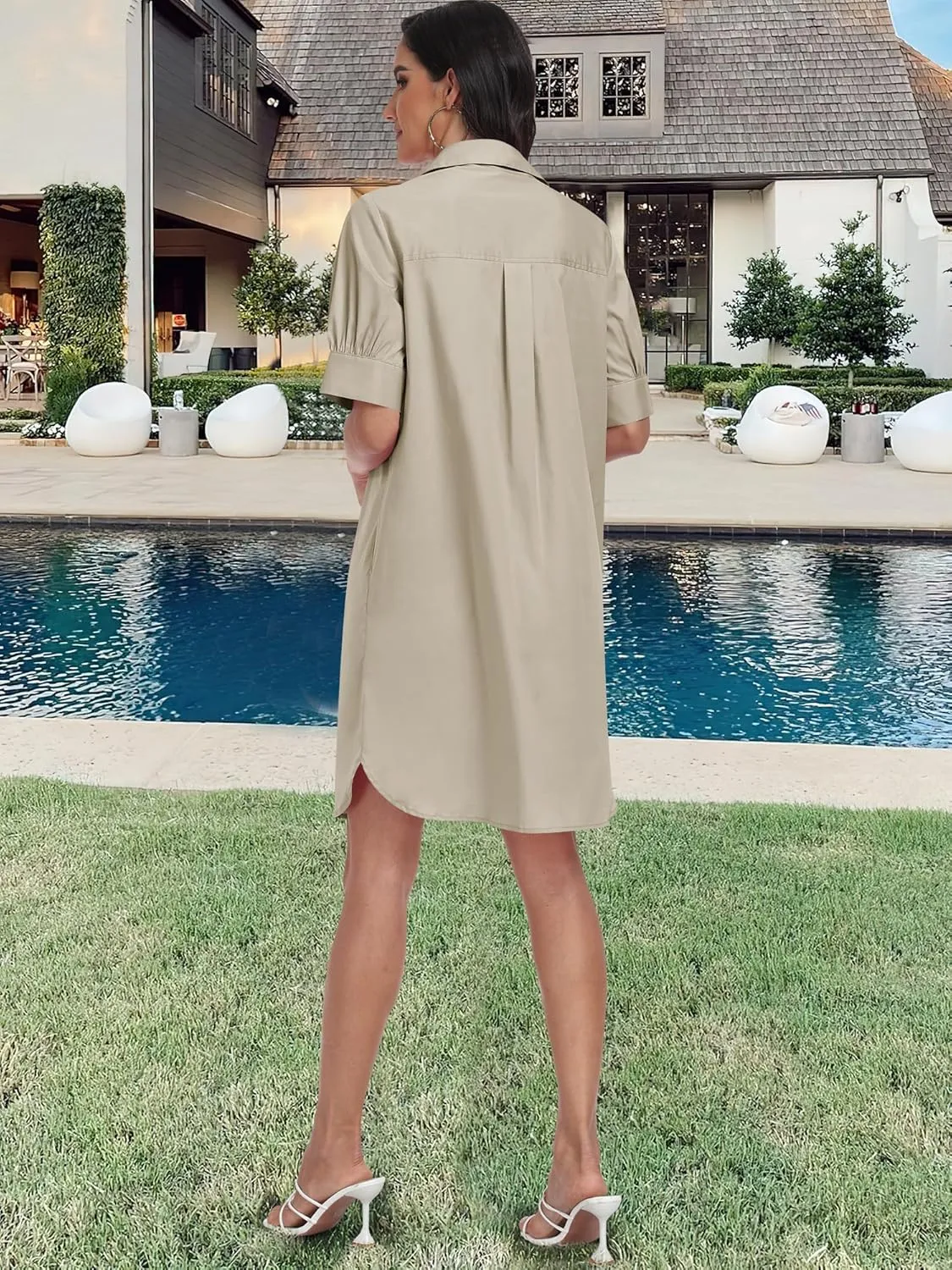 ANRABESS Womens Button Down Shirt Dress Summer Short Sleeve Business Casual Shift Dresses with Pockets 2025 Trendy