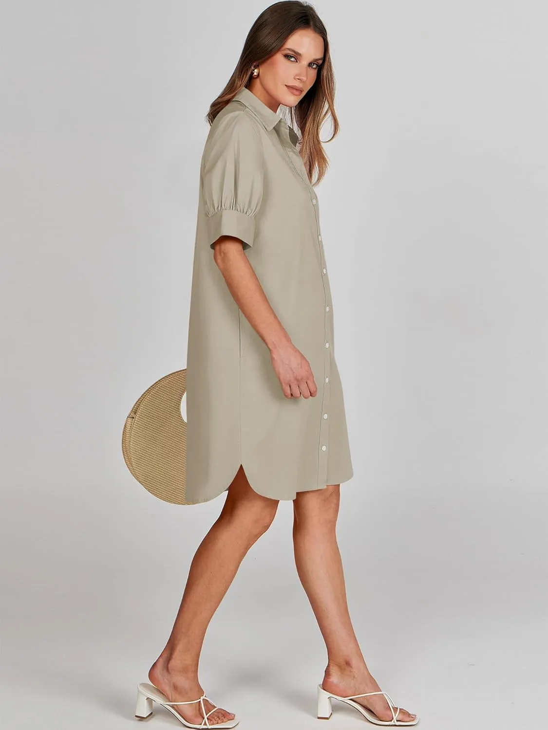 ANRABESS Womens Button Down Shirt Dress Summer Short Sleeve Business Casual Shift Dresses with Pockets 2025 Trendy