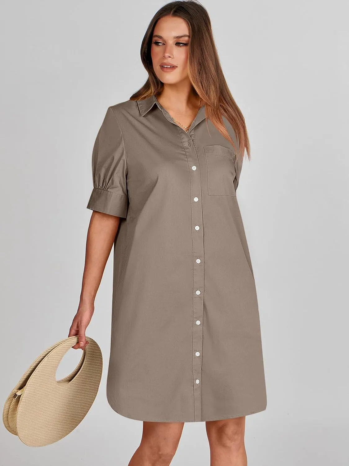 ANRABESS Womens Button Down Shirt Dress Summer Short Sleeve Business Casual Shift Dresses with Pockets 2025 Trendy