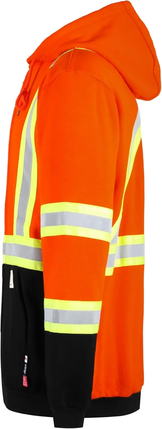 BOCOMAL FR Hoodies High Visibility 10.5oz Cottion Fleece Zipper Hi Vis Flame Resistant Reflective Hooded Sweatshirts