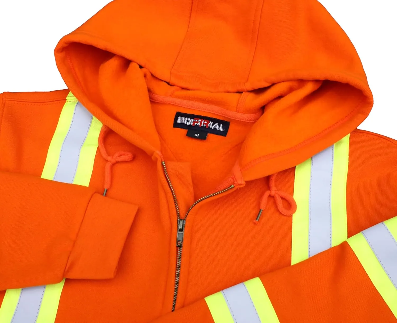 BOCOMAL FR Hoodies High Visibility 10.5oz Cottion Fleece Zipper Hi Vis Flame Resistant Reflective Hooded Sweatshirts