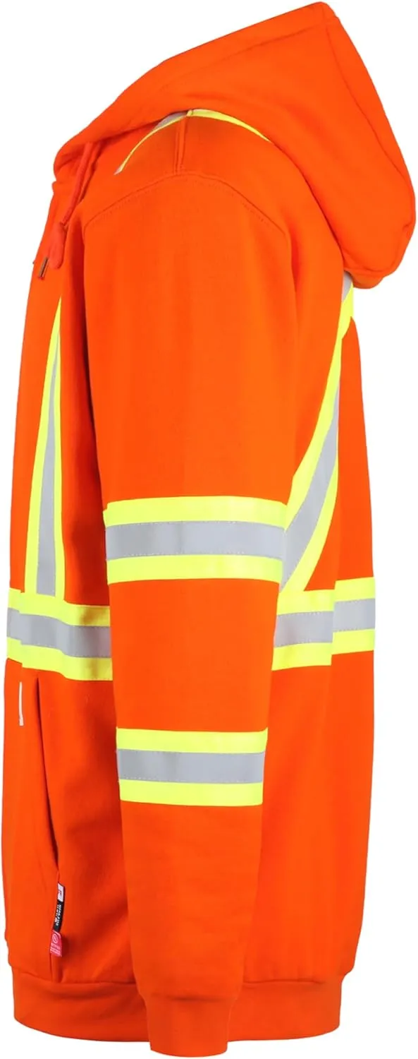 BOCOMAL FR Hoodies High Visibility 10.5oz Cottion Fleece Zipper Hi Vis Flame Resistant Reflective Hooded Sweatshirts