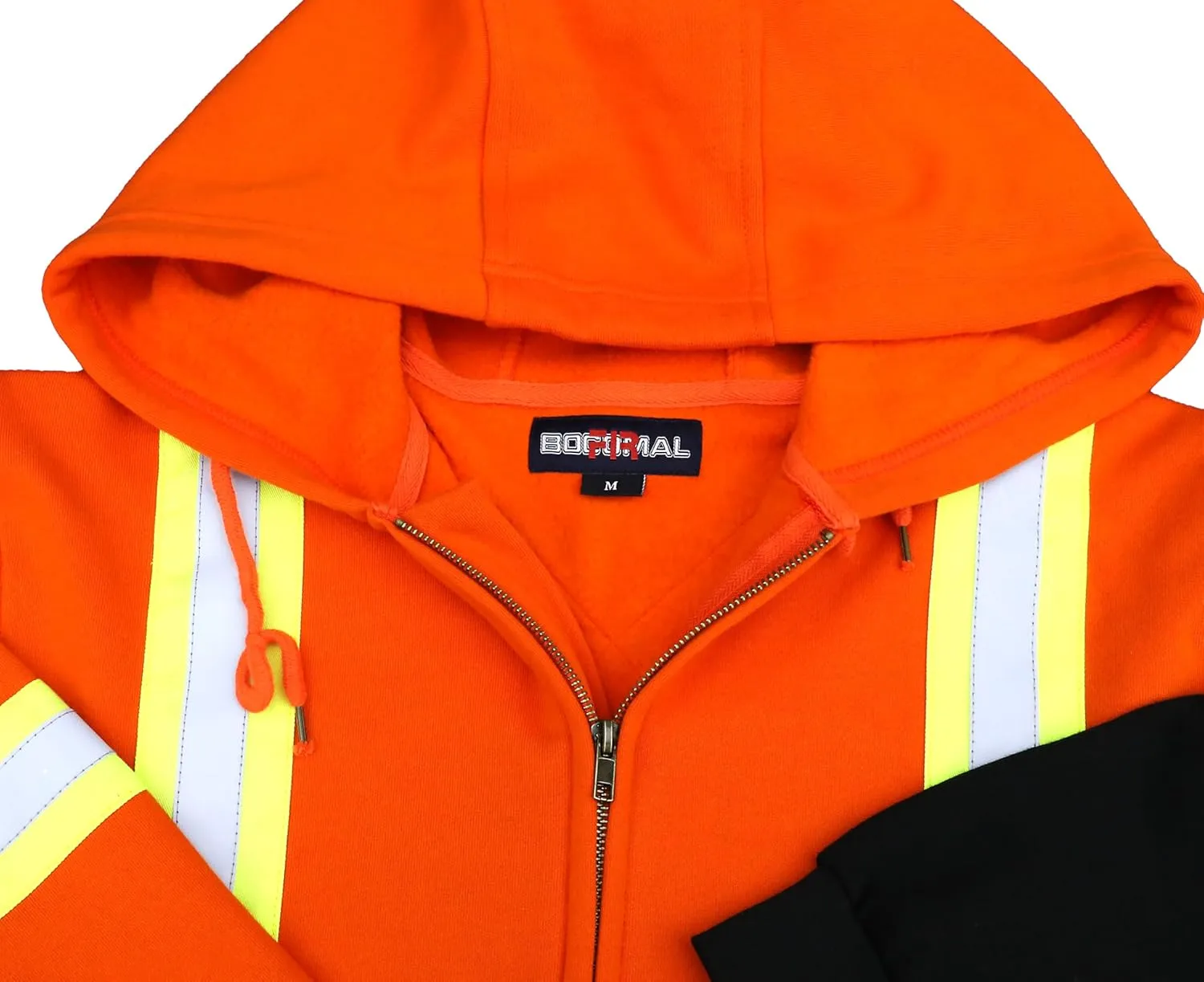 BOCOMAL FR Hoodies High Visibility 10.5oz Cottion Fleece Zipper Hi Vis Flame Resistant Reflective Hooded Sweatshirts