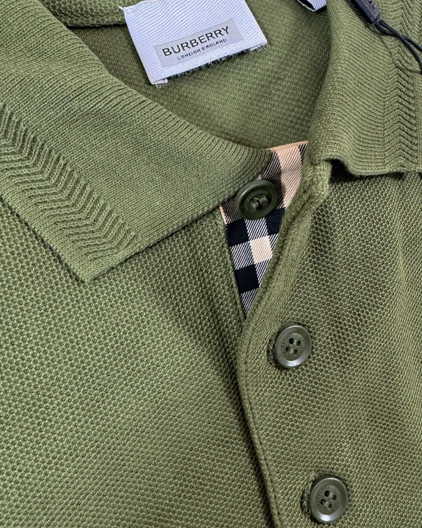 Burberry Men Polo Shirt Eddie Olive Cotton Regular Fit L FINAL SALE