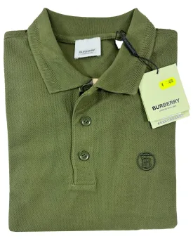 Burberry Men Polo Shirt Eddie Olive Cotton Regular Fit L FINAL SALE