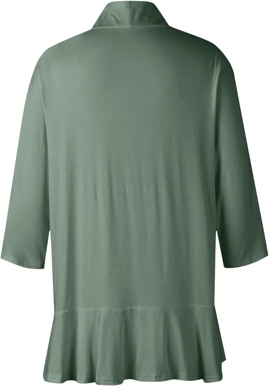 Cardigan for Women Lightweight Summer 3/4 Sleeve Open Front Ruffle Kimono Cardigan Duster