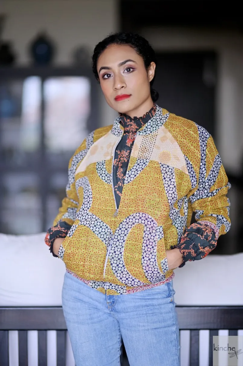 Chloe, Size Small, Vintage Fabric, Hand Crafted Bomber Jacket in a Rare Print