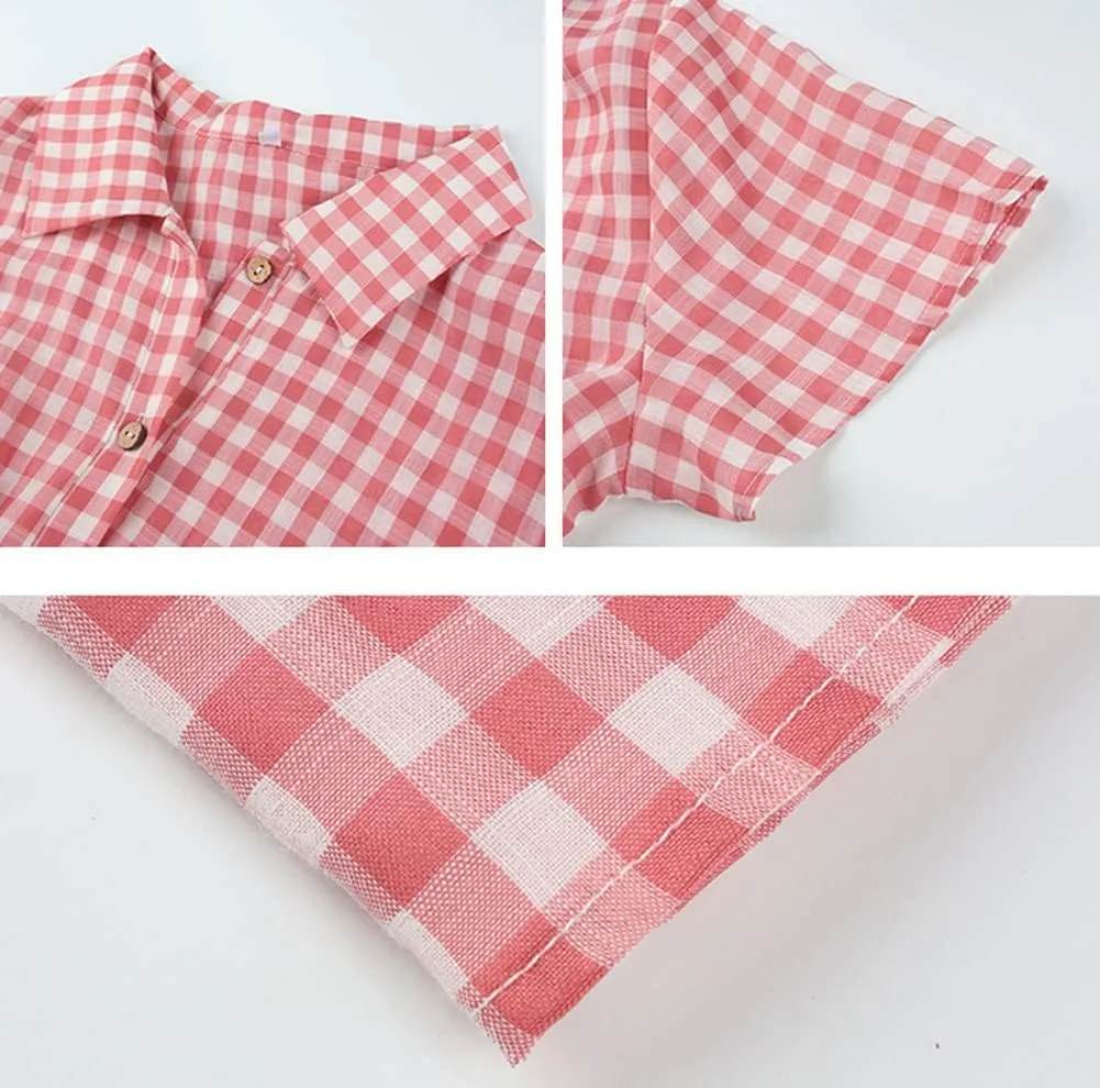chouyatou Women's Summer Flutter Sleeve Midi Long Gingham Dress Plaid Button Down Shirt Dress