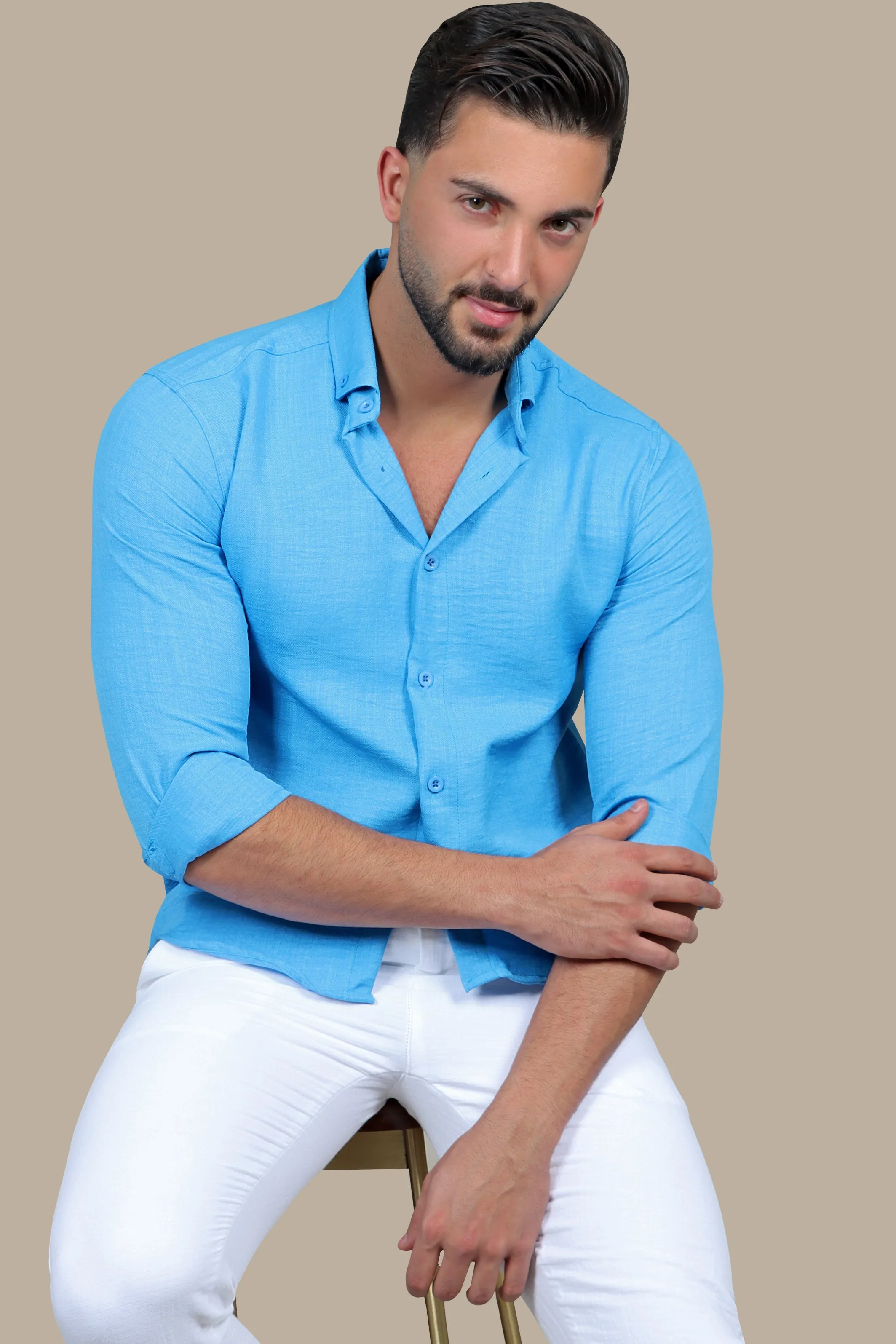 Classic Blue Linen Shirt: Long & Short Sleeve Options