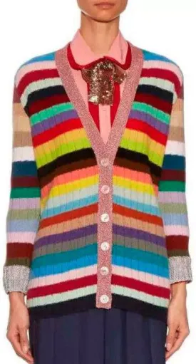 Color-Stripe Knit Cardigan Sweater