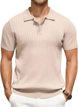 COOFANDY Men's Knit Polo Shirts Short Sleeve Ribbed Knitted Shirt Summer Lightweight Casual Golf Shirts