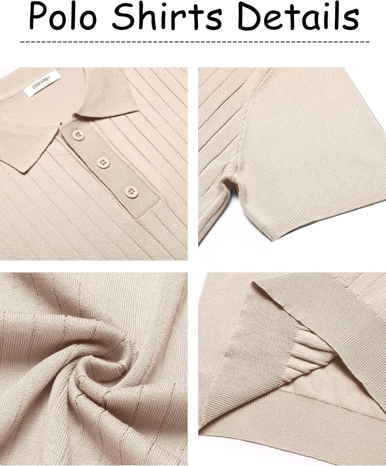 COOFANDY Men's Knit Polo Shirts Short Sleeve Ribbed Knitted Shirt Summer Lightweight Casual Golf Shirts