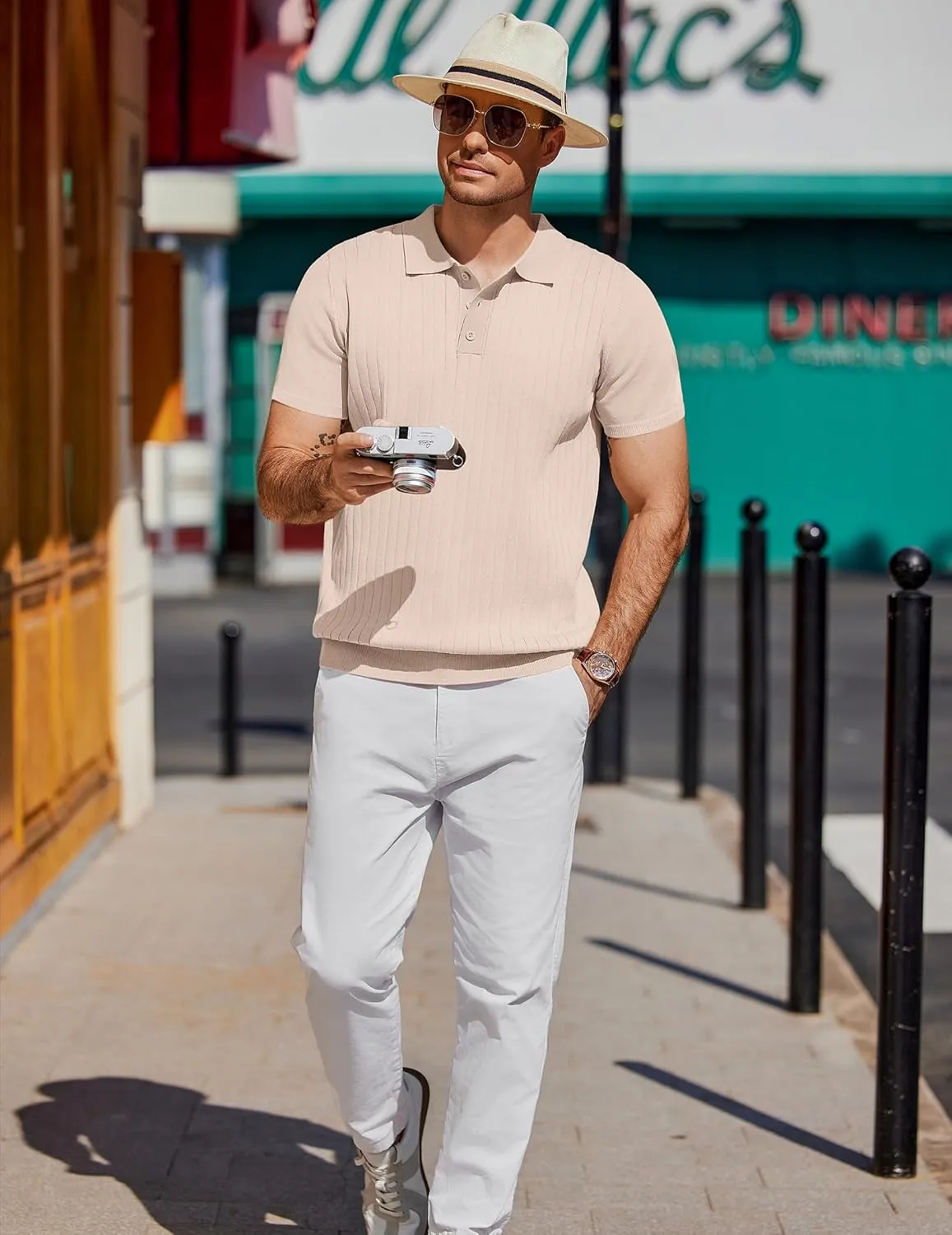 COOFANDY Men's Knit Polo Shirts Short Sleeve Ribbed Knitted Shirt Summer Lightweight Casual Golf Shirts