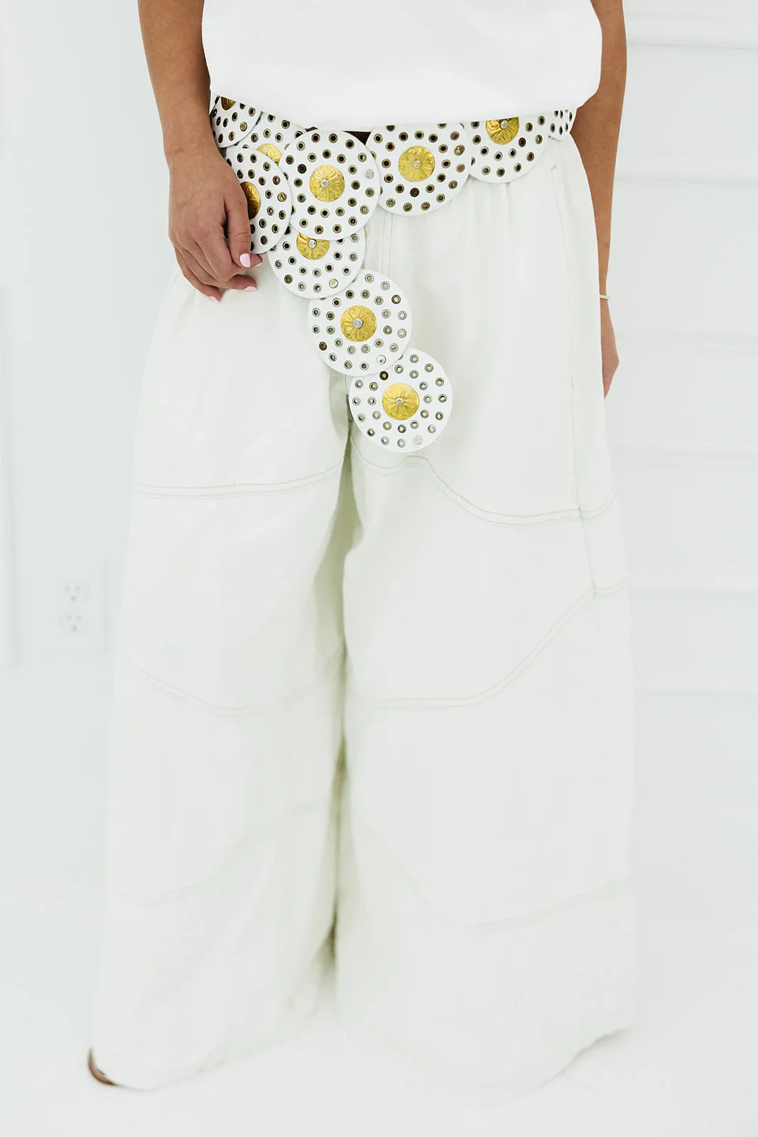 Daddios Wide Leg Denim Jeans - Cream
