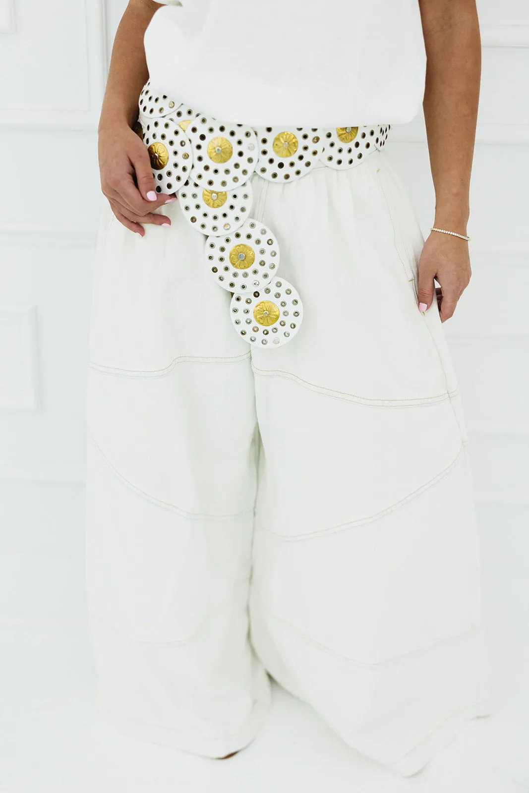 Daddios Wide Leg Denim Jeans - Cream