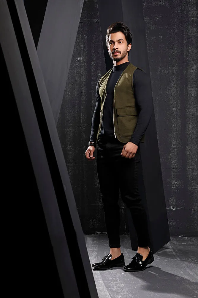 Dark Green Jersey Utility Gilet