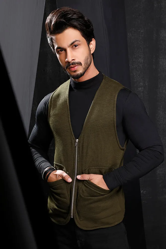 Dark Green Jersey Utility Gilet
