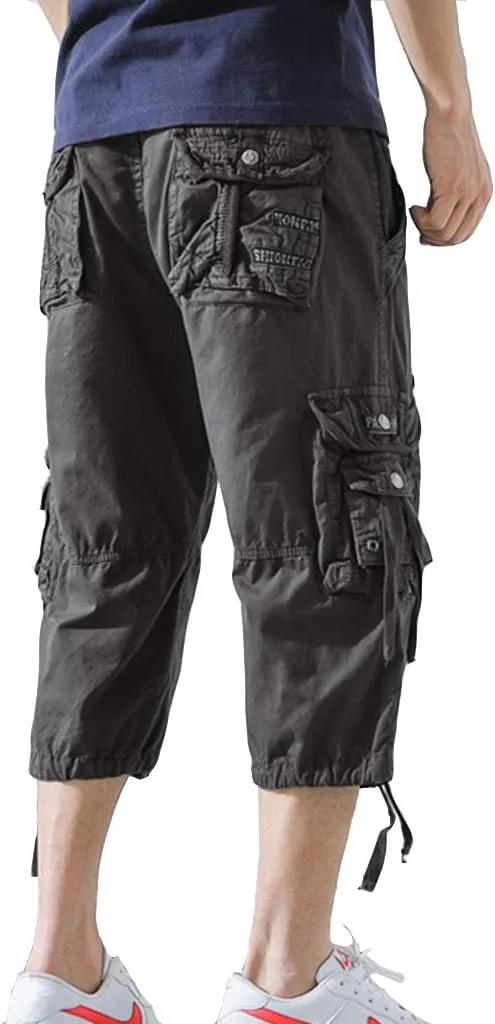 DONGD Mens Cargo Shorts Cotton 3/4 Loose Fit Below Knee Capri Cargo Short