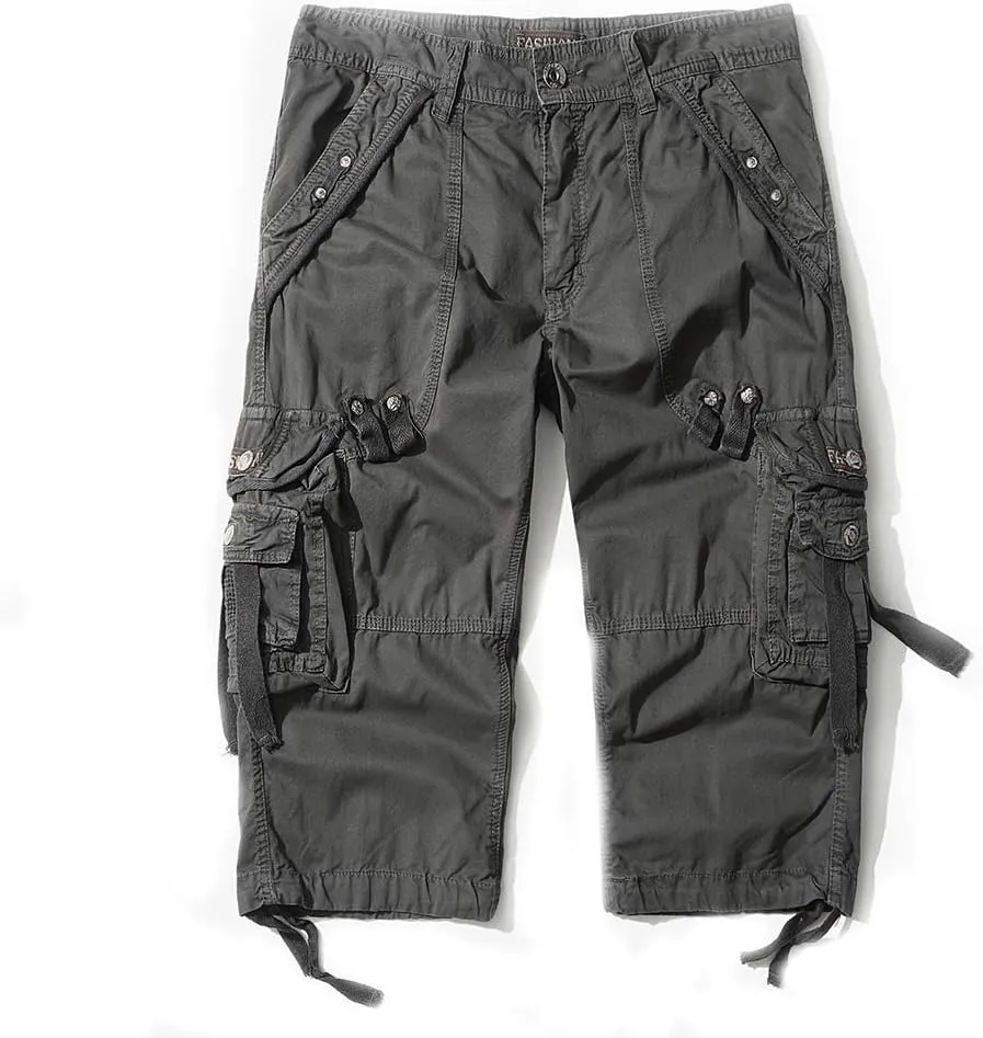 DONGD Mens Cargo Shorts Cotton 3/4 Loose Fit Below Knee Capri Cargo Short