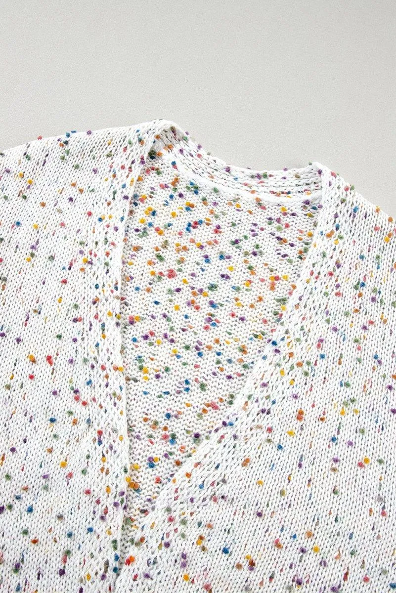 Dotted Multicolor Cream Knit Long Sleeve Cardigan