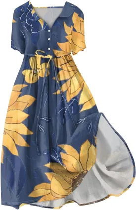 Dresses for Women 2025 Tie Swing Spring Summer Maxi Dress Short Sleeve Womens Summer