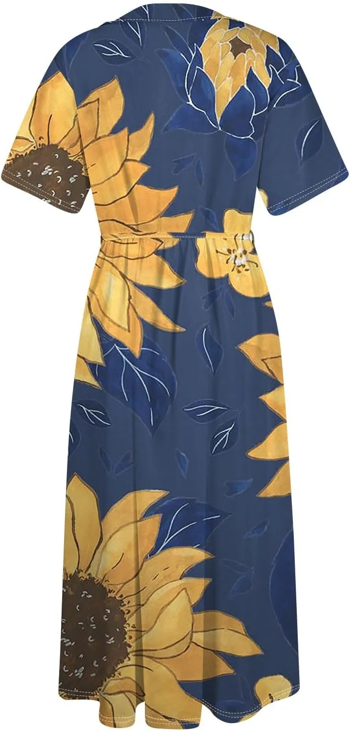 Dresses for Women 2025 Tie Swing Spring Summer Maxi Dress Short Sleeve Womens Summer