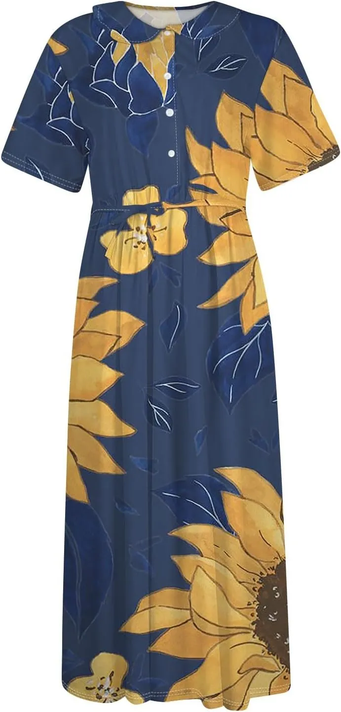 Dresses for Women 2025 Tie Swing Spring Summer Maxi Dress Short Sleeve Womens Summer