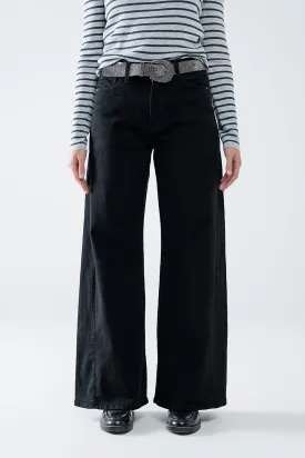 Extra wide leg trousers in black