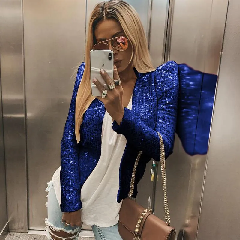Fashion Open Front Sequins Blazer