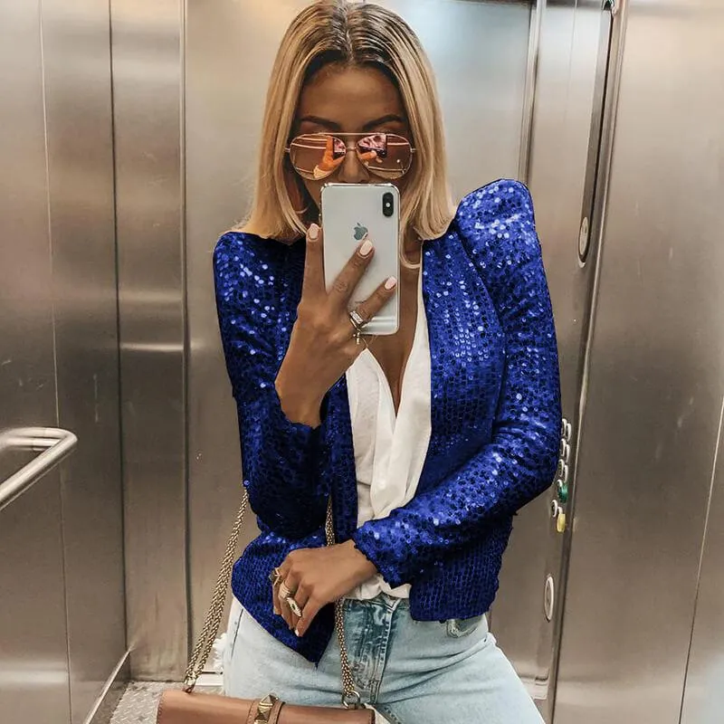 Fashion Open Front Sequins Blazer