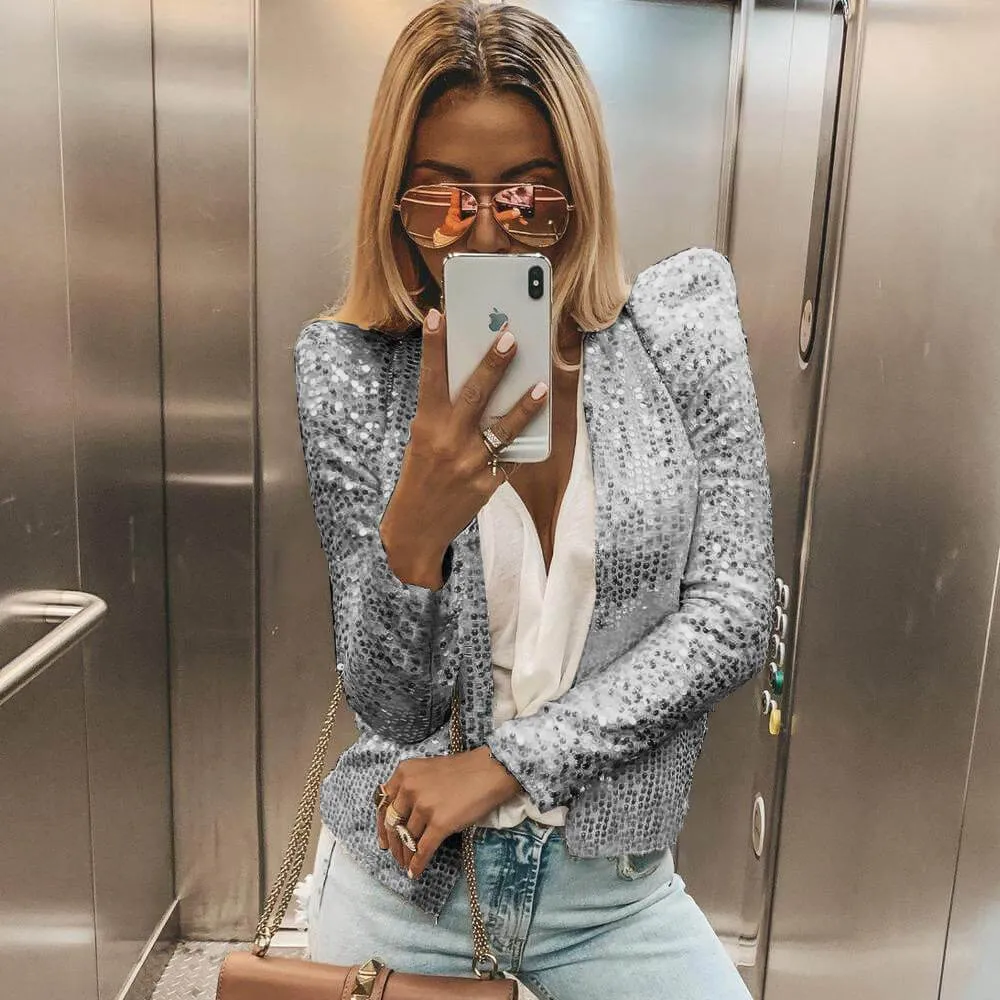 Fashion Open Front Sequins Blazer