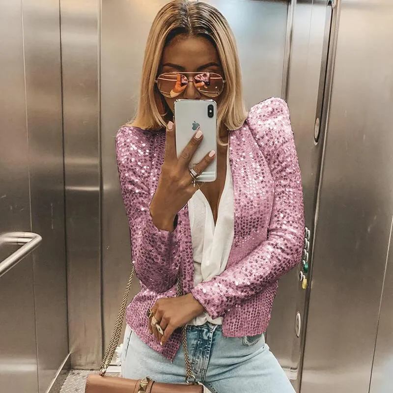 Fashion Open Front Sequins Blazer