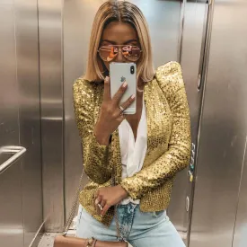 Fashion Open Front Sequins Blazer