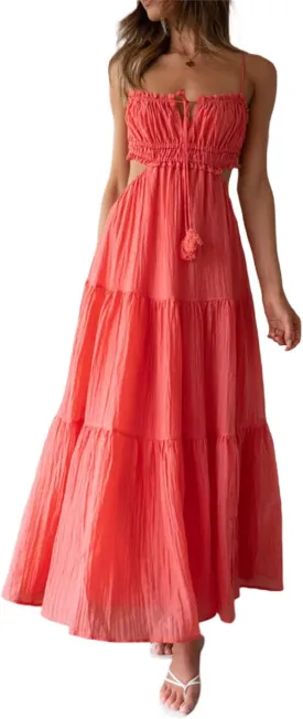 FEORJGP Womens Summer Boho Low Cut Backless Bodycon Midi Dress