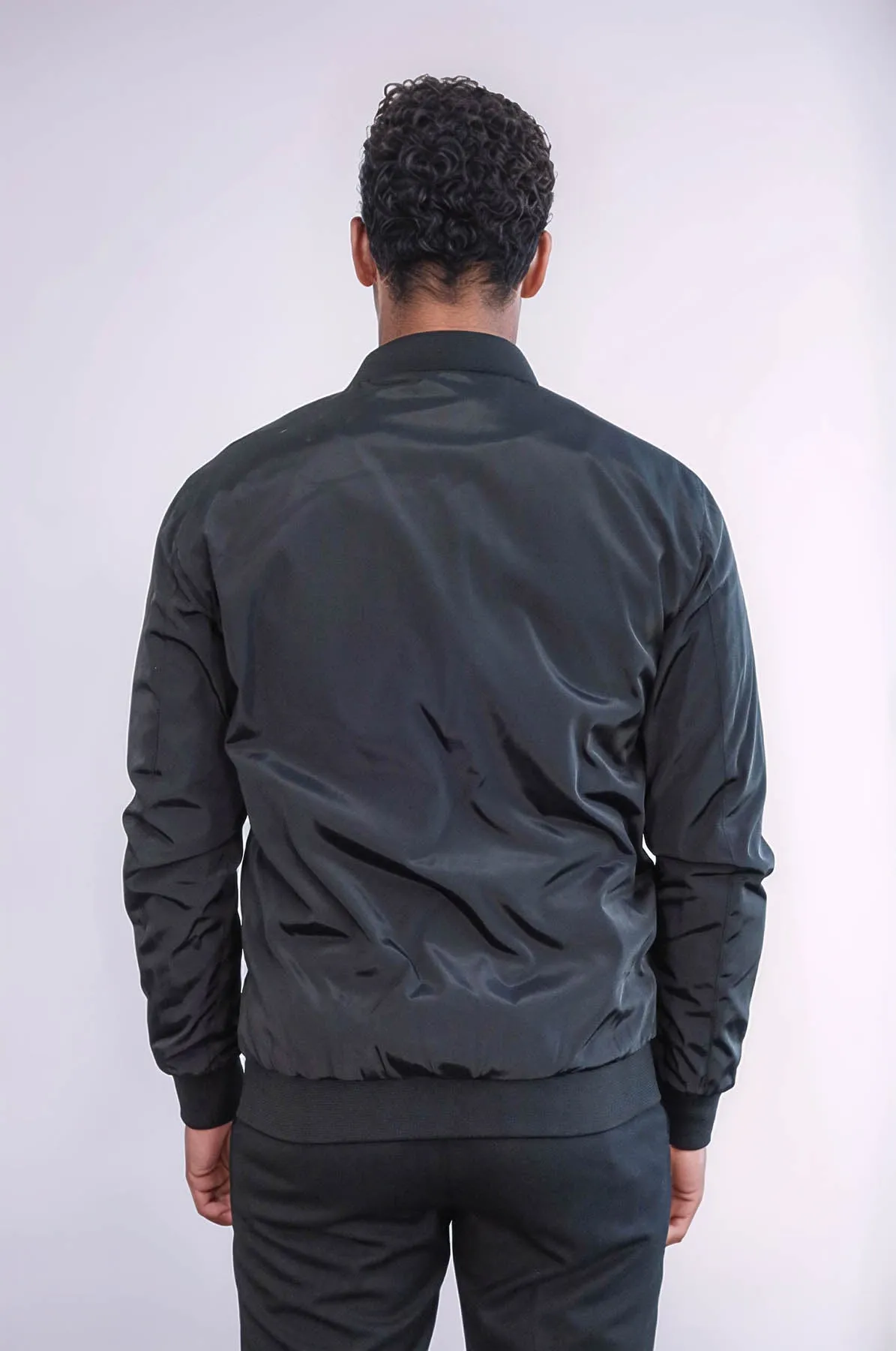 Flap Pockets Zippered Black Men Bomber Coat - Wessi
