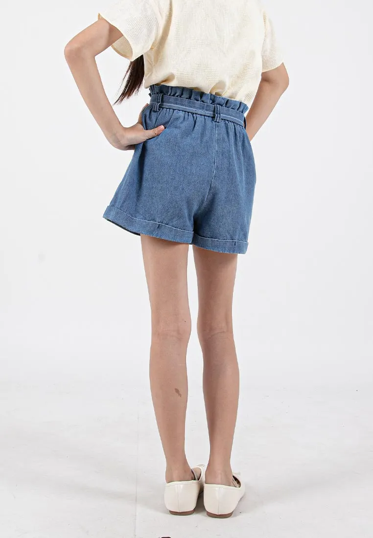Forest Kids Girl Elastic Waist Short Pants Denim Paperbag Shorts | Seluar Budak Perempuan - FK865004